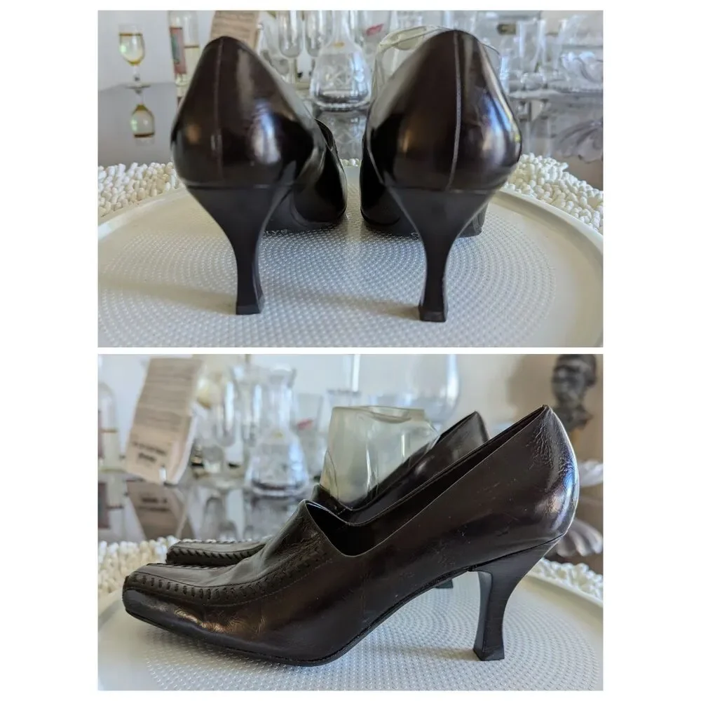 Bundle of two Franco Santo square toe (black&brown) heel shoes  Sz 6M